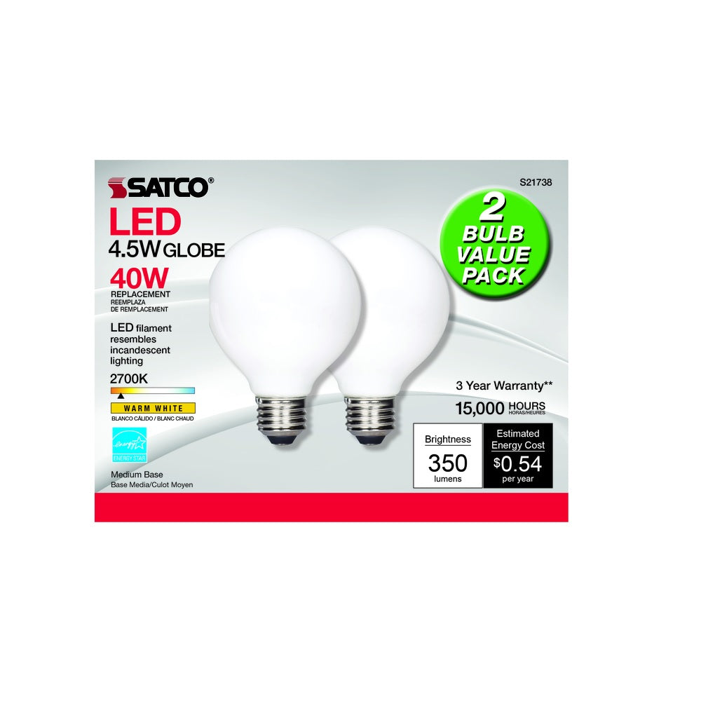 Satco S21738 Warm White LED Bulb, 40 Watt, 2 pack