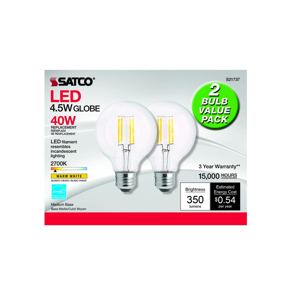 Satco S21737 Warm White LED Bulb, 40 Watt, 2 pack