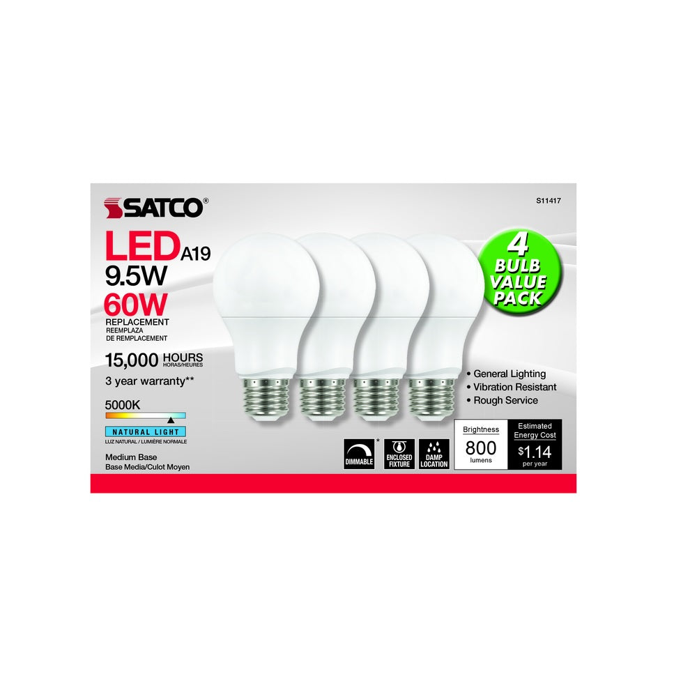 Satco S11417 Natural Light LED Bulb, 60 Watt, 4 pack
