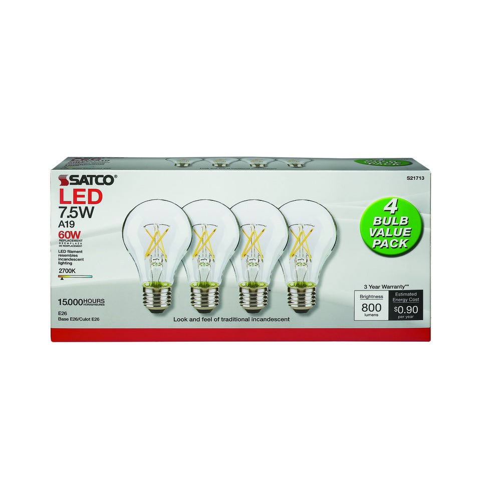 Satco S21713 Warm White LED Bulb, 60 Watt, 4 pk