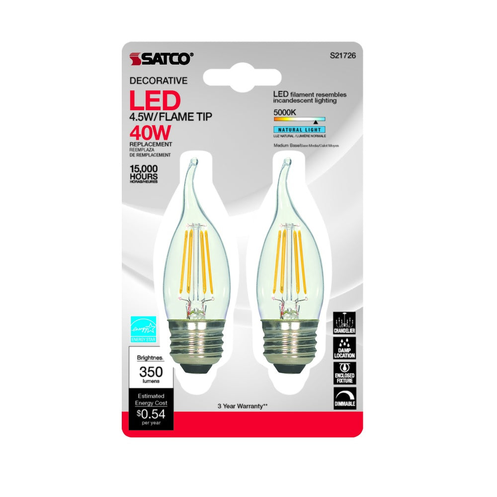 Satco S21726 E26 (Medium) Natural Light LED Bulb, 40 Watt, 2 pk