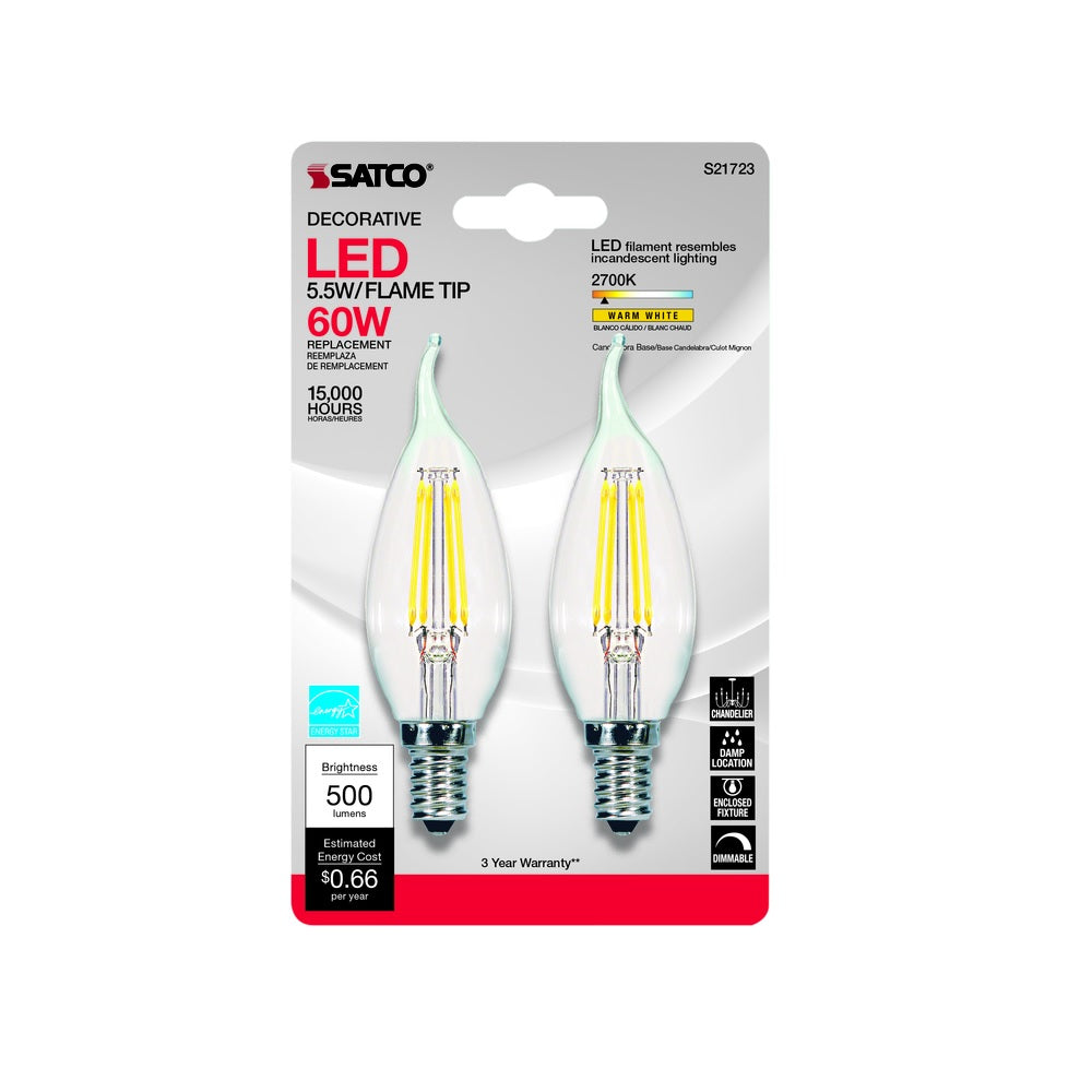 Satco S21723 Warm White LED Bulb, 60 Watt, 2 pk