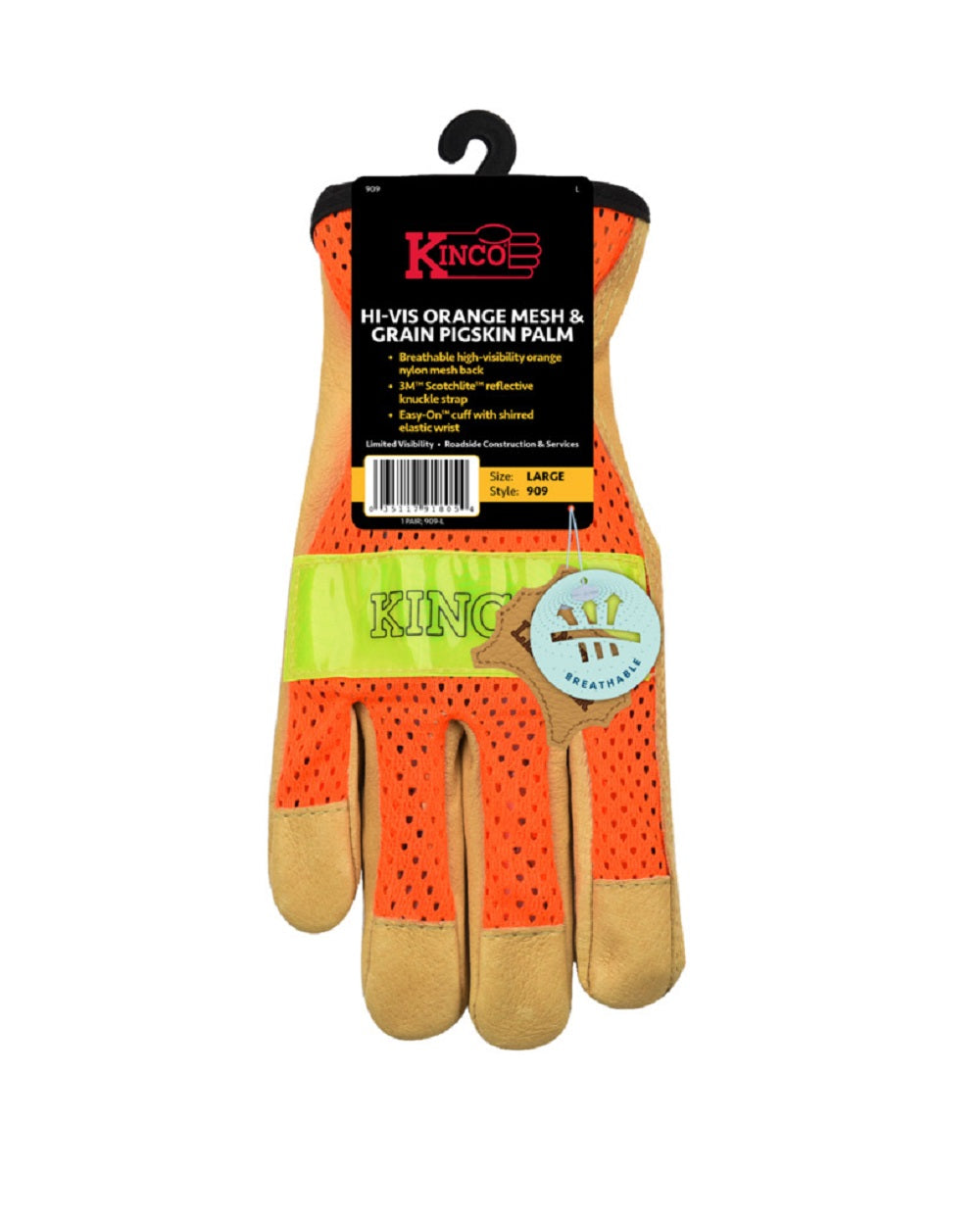 Kinco 909-XL Men's Unlined Grain Pigskin Mesh Back Gloves, X-Large