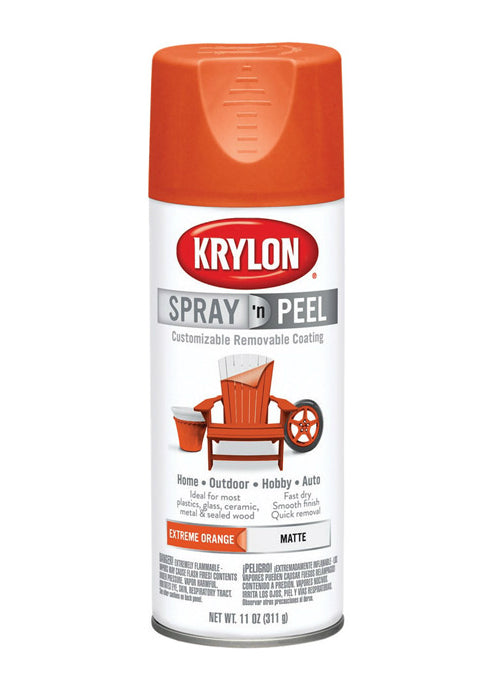 Krylon K09937000 Spray 'n Peel Matte Spray Paint, Extreme Orange  11 Oz