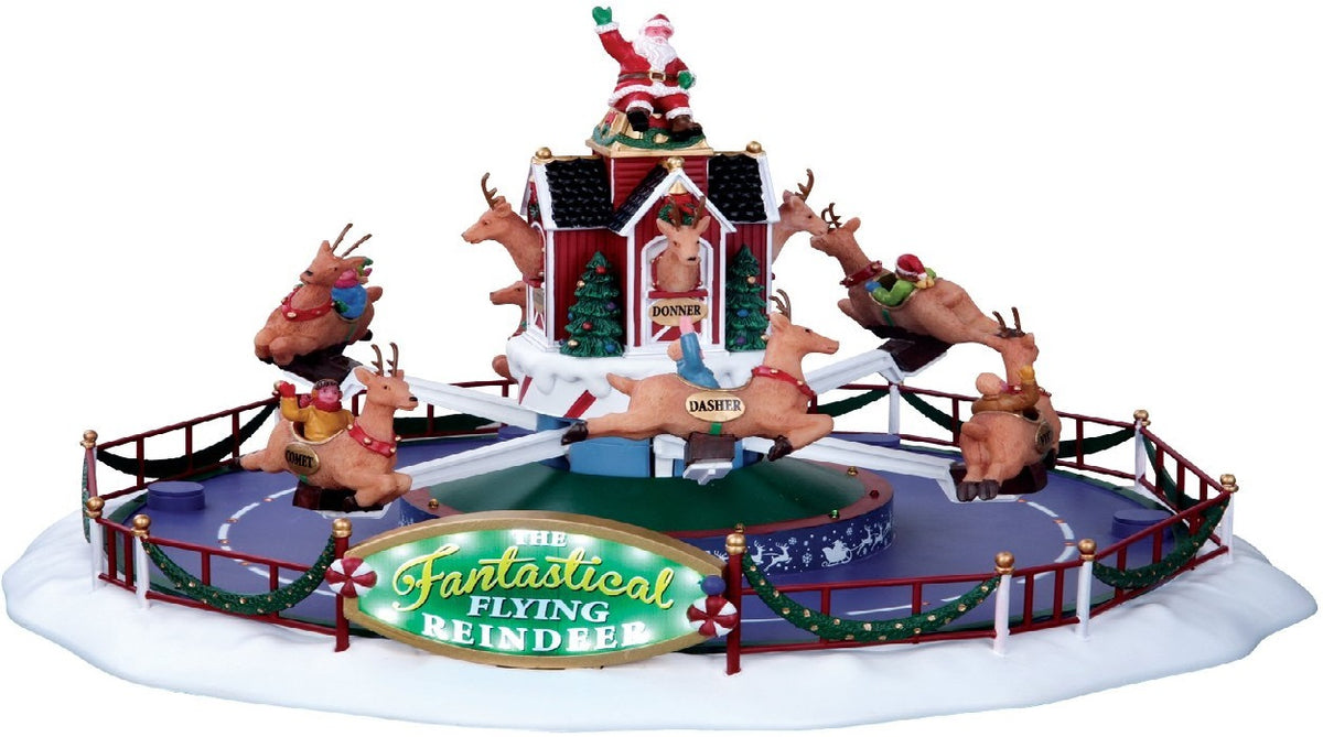 Lemax 64058 Flying Reindeer Ride Christmas Village Accessory, 13.39" x 13.39" x 7.99"
