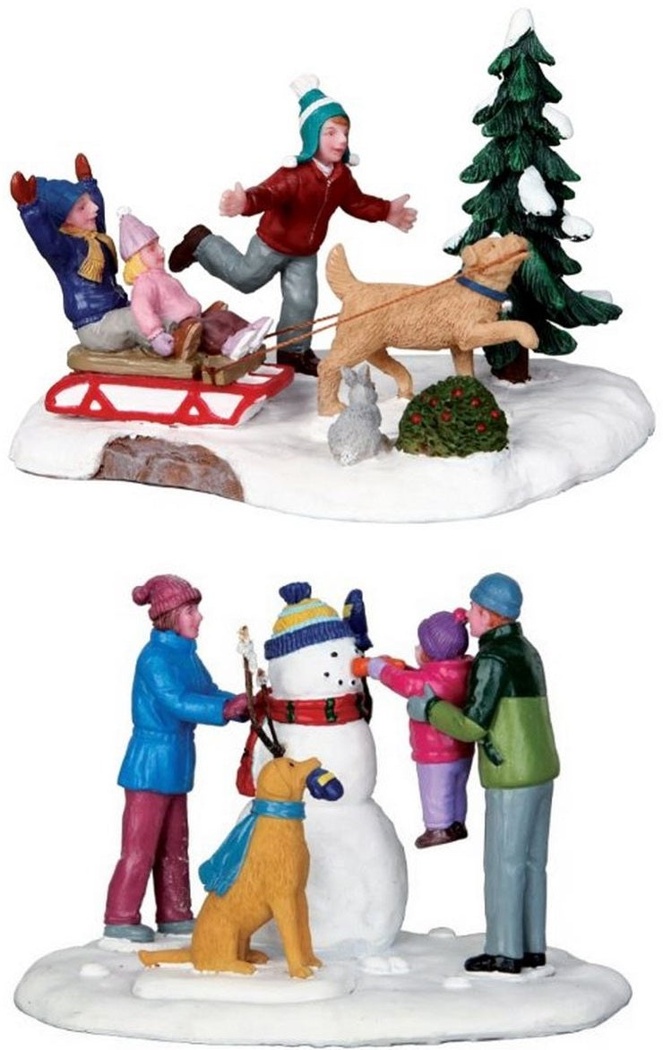 Lemax A3127 Porcelain Village Accessory, Rover Takes Charge & Snowman