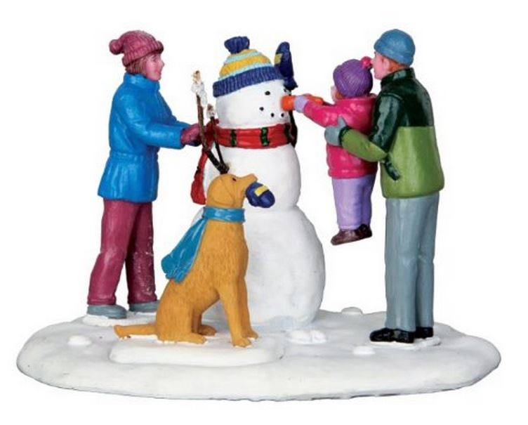 Lemax A3127 Porcelain Village Accessory, Rover Takes Charge & Snowman