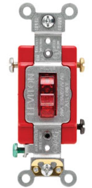 Leviton 313-01221-PLR Red Pilot Light Toggle Switch, 20 Amp