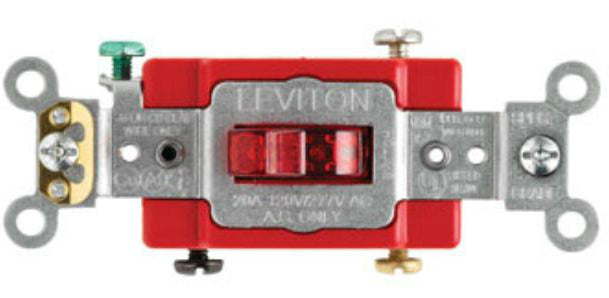 Leviton 313-01221-PLR Red Pilot Light Toggle Switch, 20 Amp