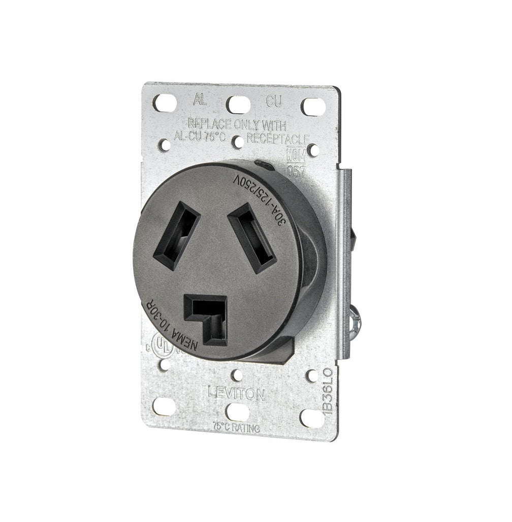 Leviton 5207-S00 Duplex Outlet, Black, 30 amps