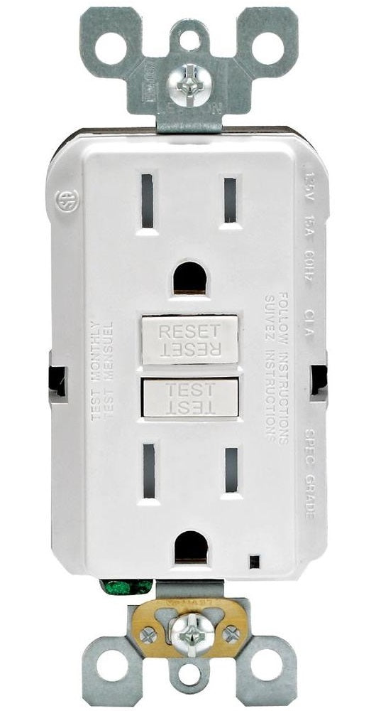 Leviton GFTR1-03W GFCI Receptacle, 15 amps, 125 volts, 3 Piece