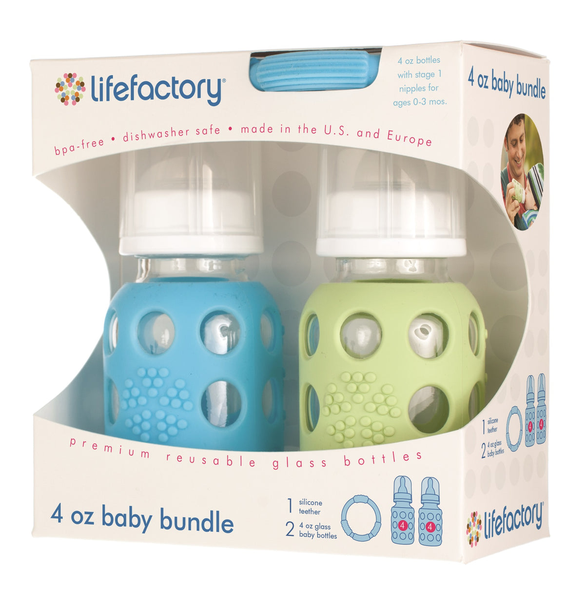 Lifefactory 120001 Baby Bundle Feeding Gift Pack, 4 Oz, Sky/Spring Green