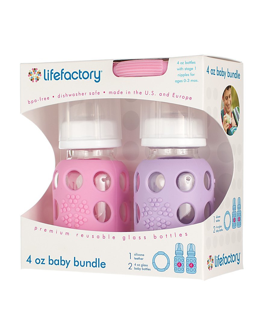 Lifefactory 120002 Baby Bundle Feeding Gift Pack, 4 Oz, Pink/Lilac