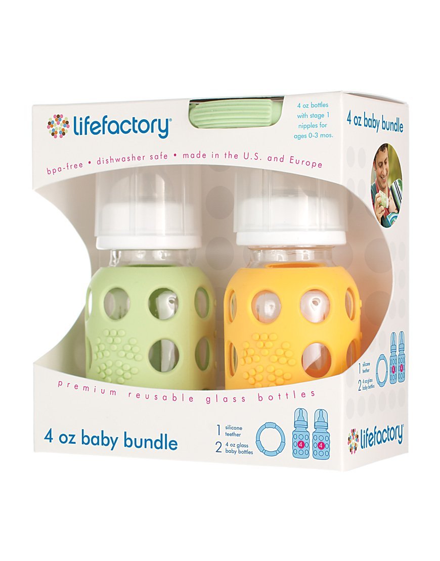 Lifefactory 120003 Baby Bundle Feeding Gift Pack, 4 Oz, Spring Green/Yellow