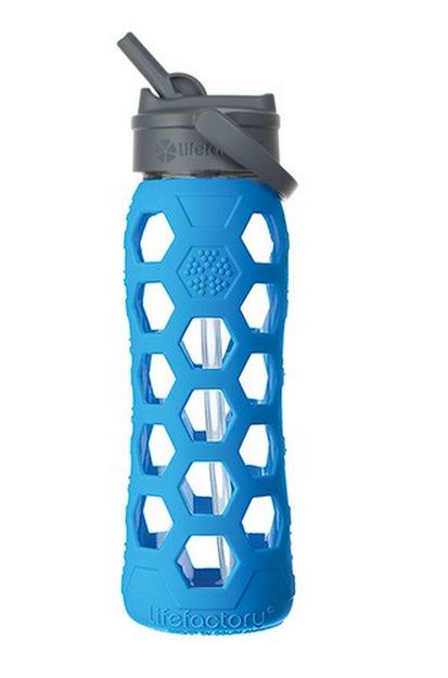 Lifefactory 236041 Glass Water Bottle with Straw Cap, 22 Oz, Ocean