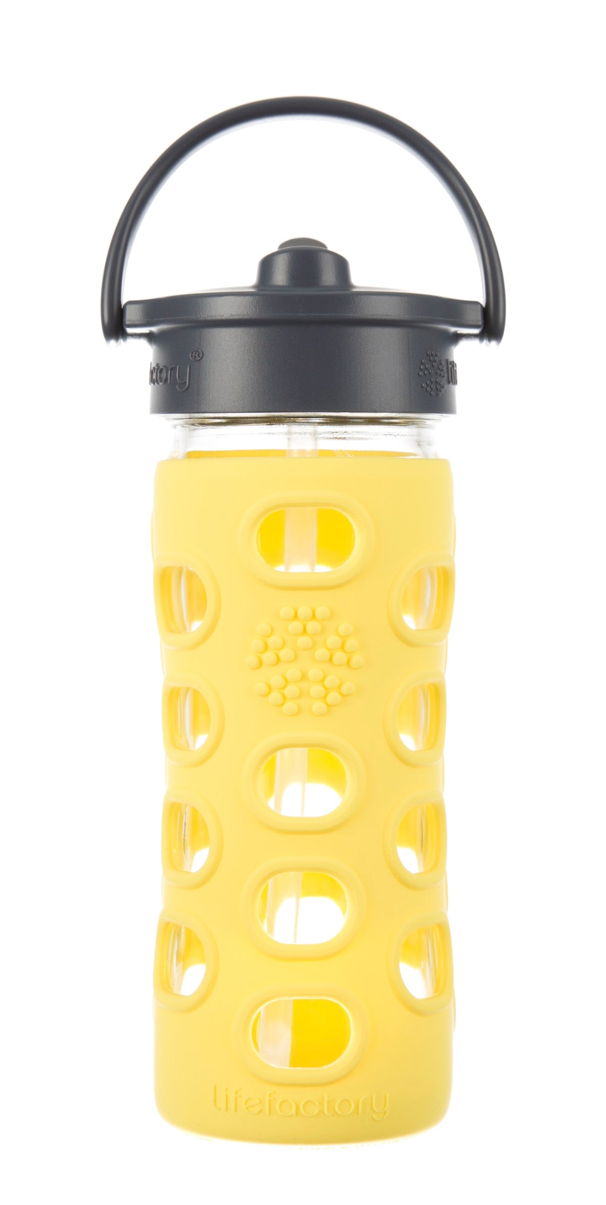 Lifefactory 284042 Glass Water Bottle with Straw Cap, 12 Oz, Lemon