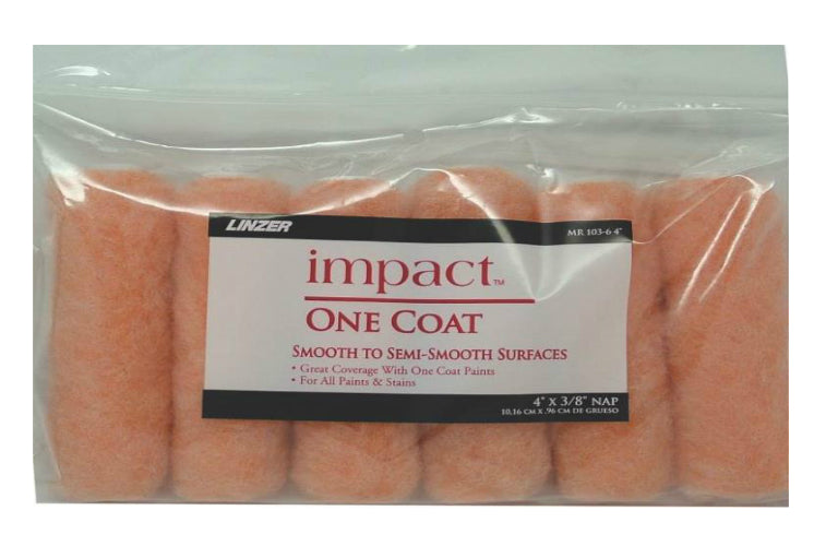 Linzer MR 103-6 4IN Impact One Coat Paint Roller Cover Set, 4" x 3/8" NAP
