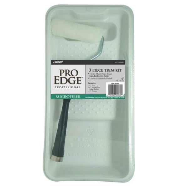 Linzer MS 738 Pro Edge Microfiber Trim Roller And Tray Sets, 3 Piece, 4"