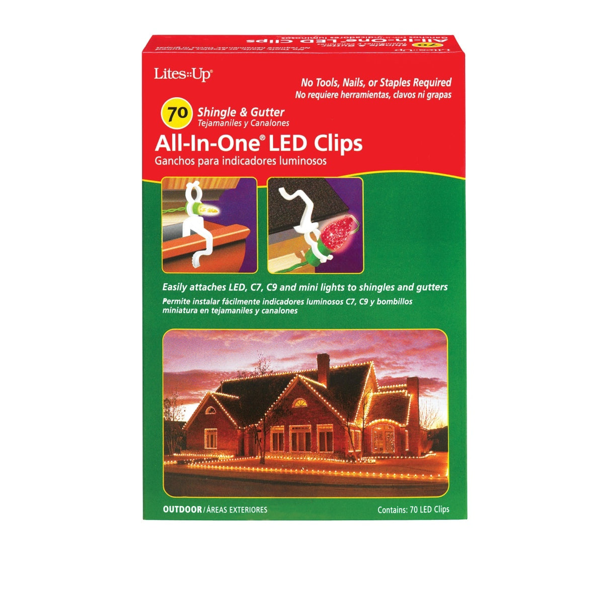 Lites Up 73026-70C All-In-One LED Clips, 70 Count