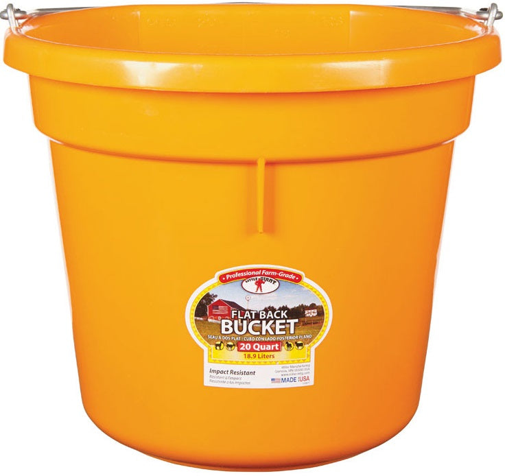 Little Giant P20FBORANGE Plastic Flat Back Bucket for Horses, 20 Quart, Orange