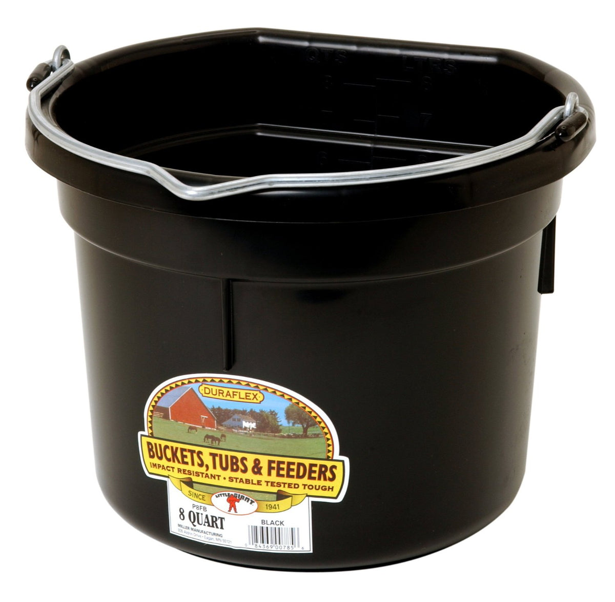 Little Giant P8FBBLACK Flat Back Plastic Bucket, Black, 8 Quart