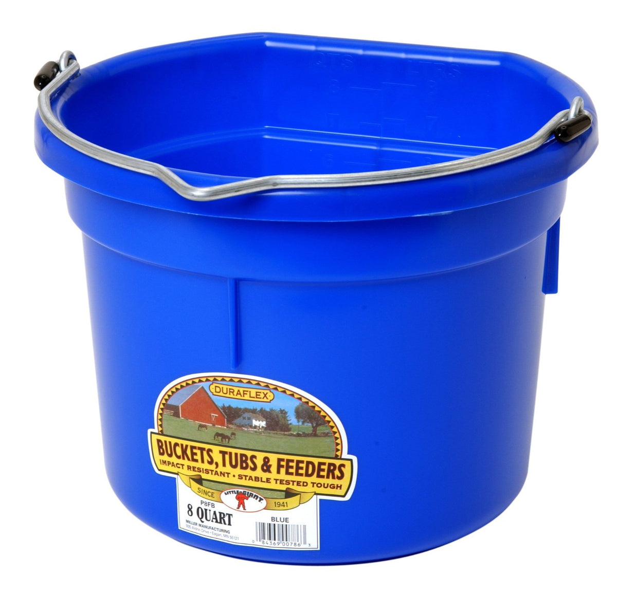 Little Giant P8FBBLUE Flat Back Plastic Bucket, Blue, 8 Quart