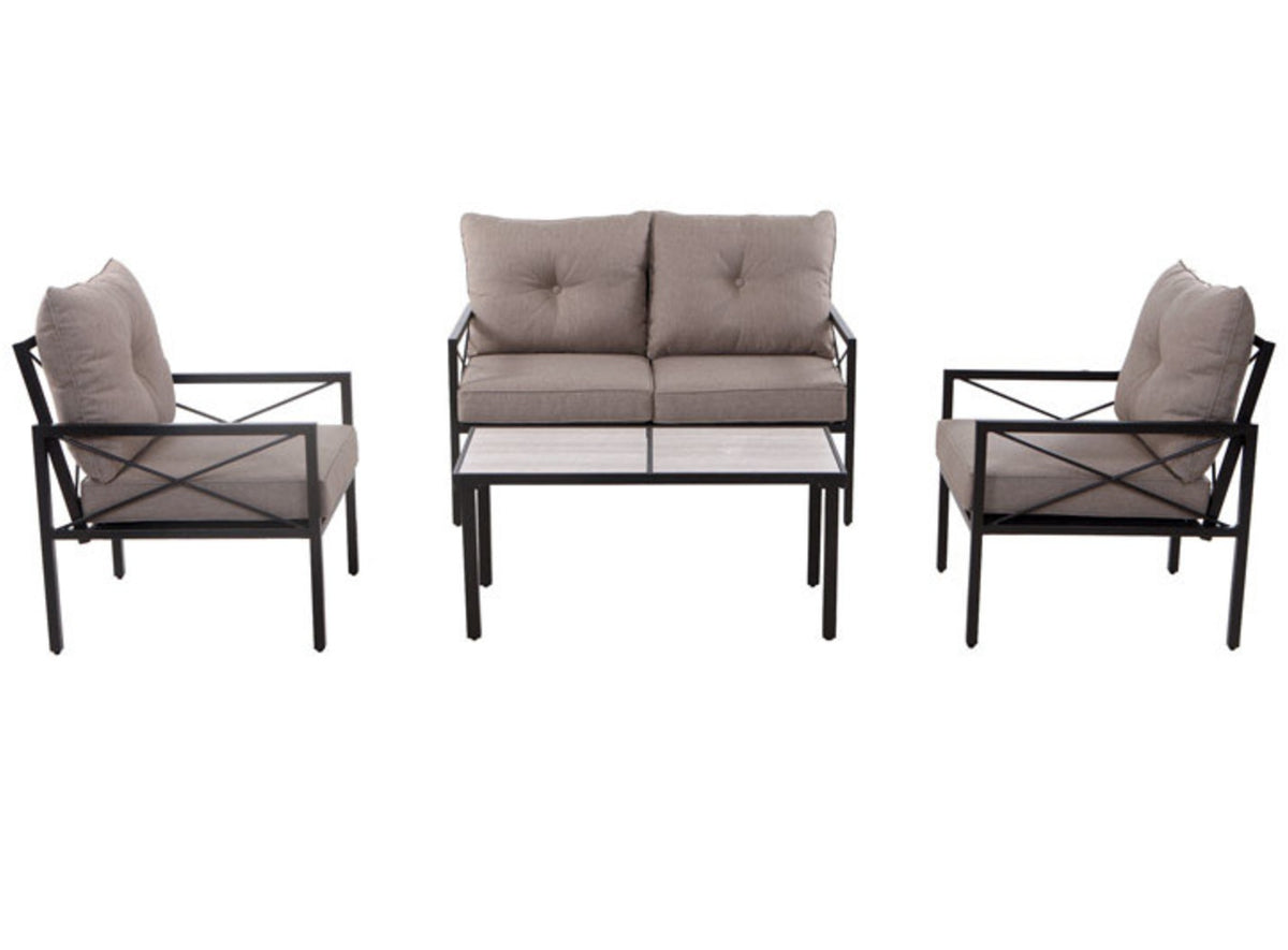 Living Accents 505.0400.000 Harrison Dining Patio Set, Steel, Black/Beige