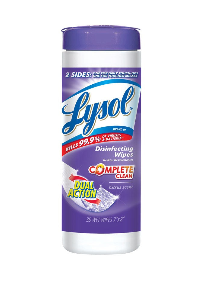 Lysol 1920081143 Dual Action Wipes, Citrus Scent, 35 Count