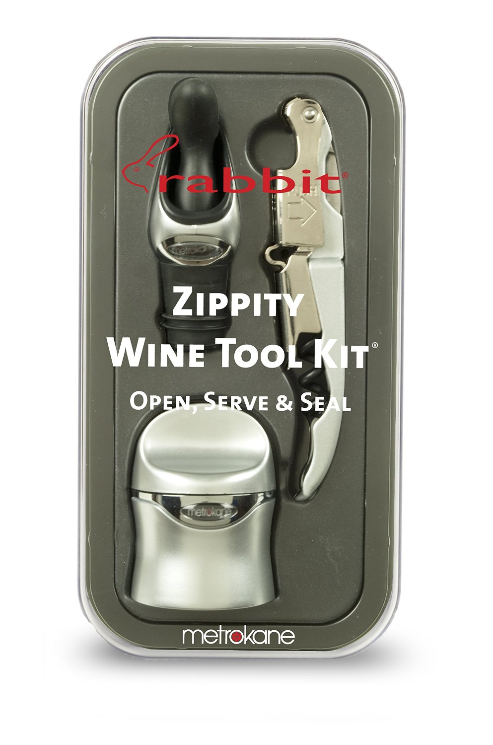 Metrokane W5656 Rabbit 3-Piece Zippity Wine Tool Kit, Silver