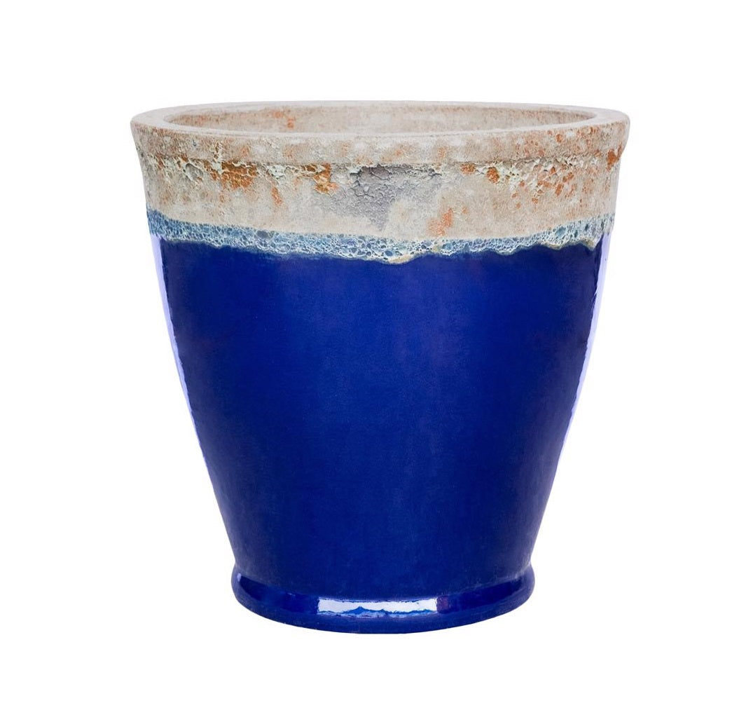 Michael Carr Designs 11300CVOLADBLUE Pottery Ceramic Flat Rim Planter, Blue, 9.8 inches