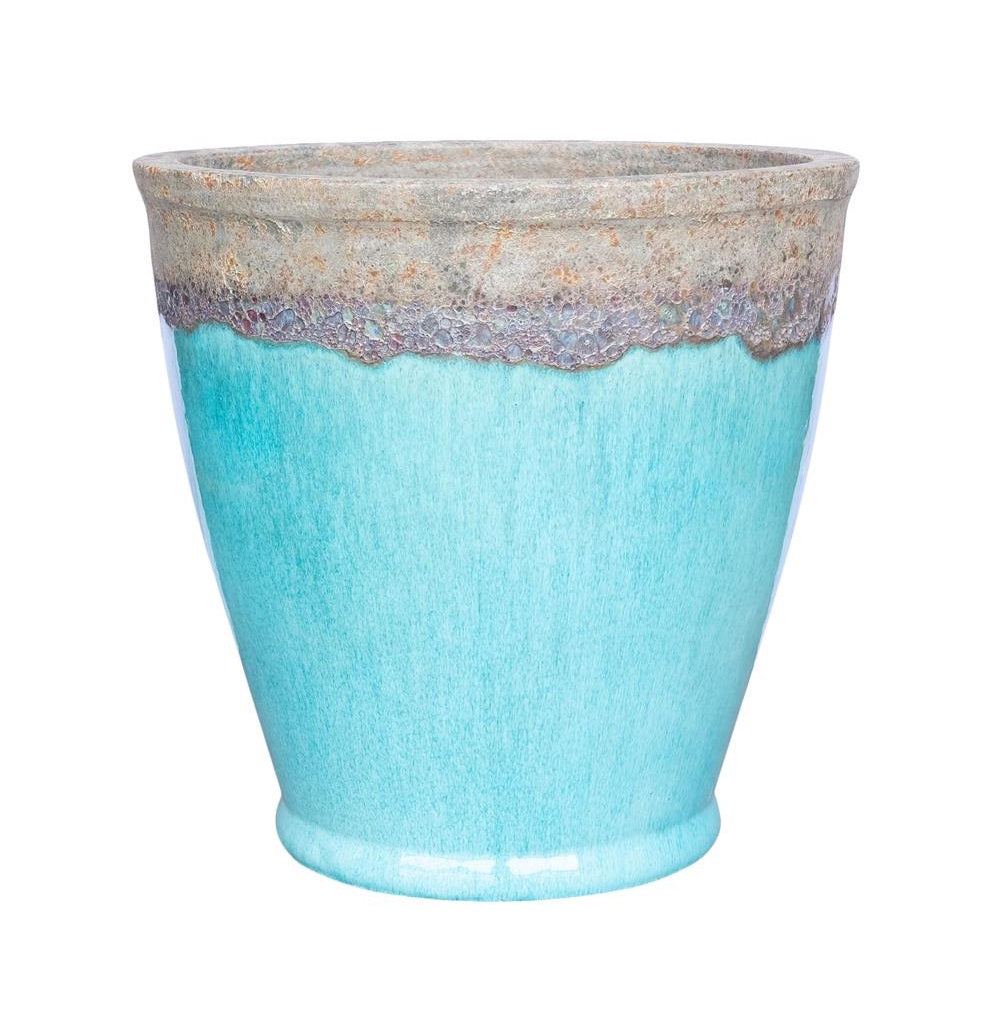 Michael Carr Designs 11300CVOLMIBL Pottery Ceramic Flat Rim Planter, Light Blue, 9.8 inches