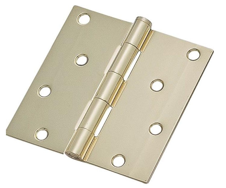 ProSource 20339BBX Square Corner Residential Door Hinge, 4", Bright Polished Brass