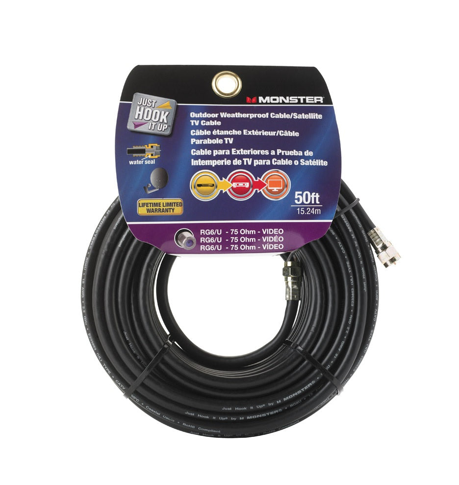 Monster 140040-00 Weatherproof RG6 Video Coaxial Cable, Black