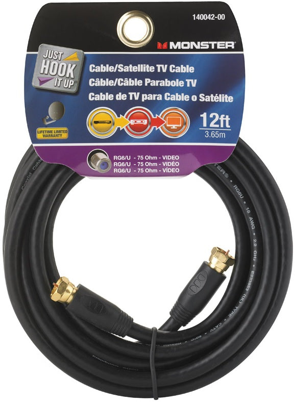 Monster 140042-00 Just Hook It Up Video Coaxial Cable, 12', Black