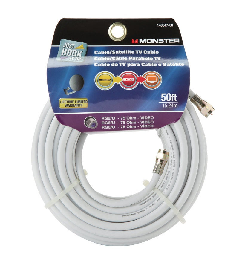 Monster 140047-00 RG6 Video Coaxial Cable, 50'