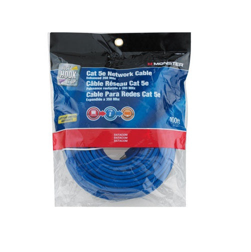 Monster 140269-00 Cat 5E Networking Cable, 100', Blue