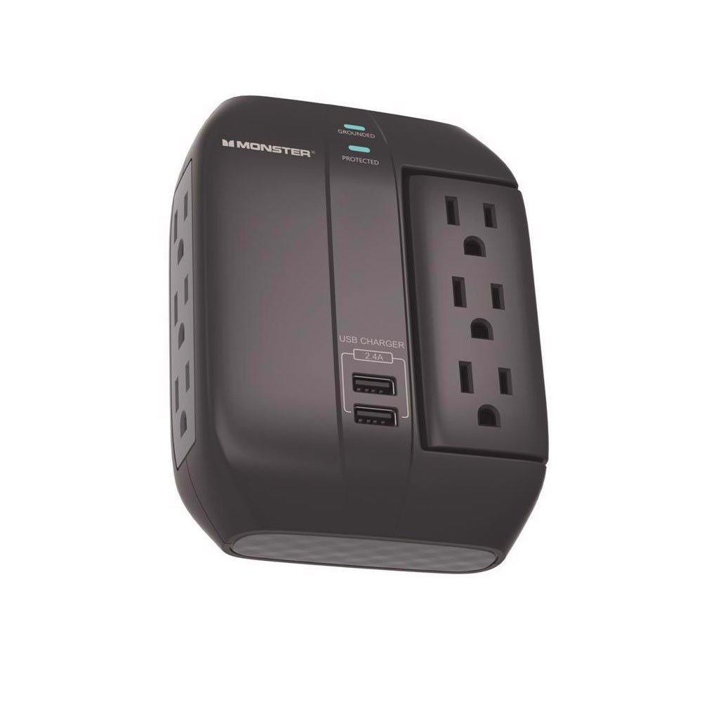 Monster 1607 Just Power it Up Wall Tap Surge Protector With USB, 1875 Watts, 125 Volt