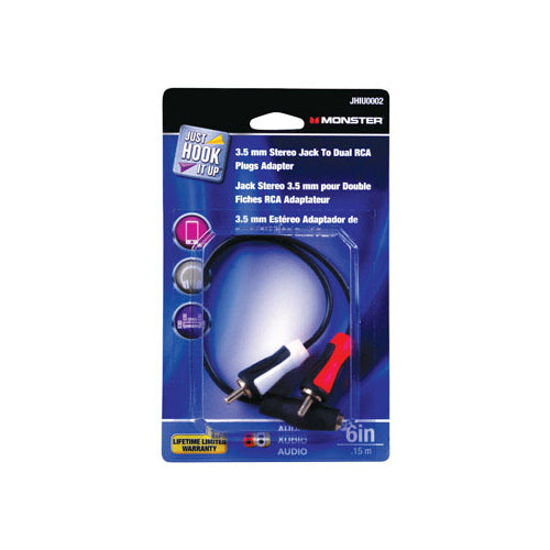 Monster JHIU0002 Just Hook It Up 3.5 mm Stereo Jack To Dual RCA Plugs, 6"