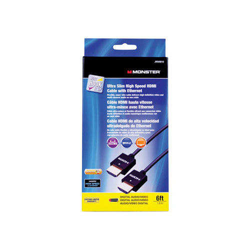 Monster JHIU0010 Just Hook It Up Ultra Slim High Speed HDMI Cable, 6'