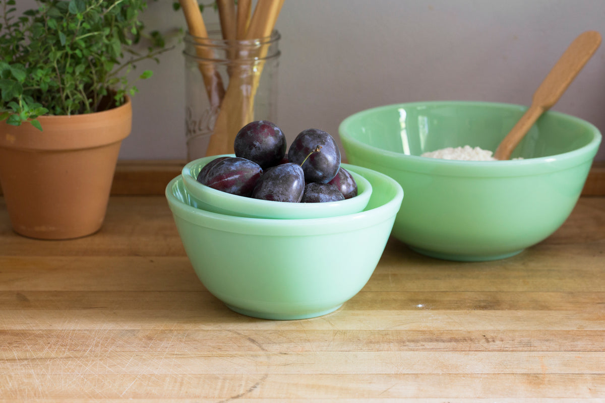 Mosser Glass 3 Piece Set Mixing Nesting Bowls, Jade