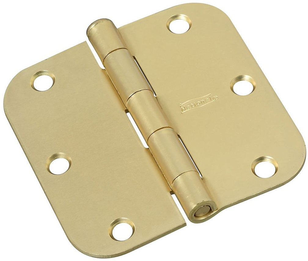 National Hardware N189-720 Round Corner Door Hinge, 3-1/2", Satin Brass, 2/CD