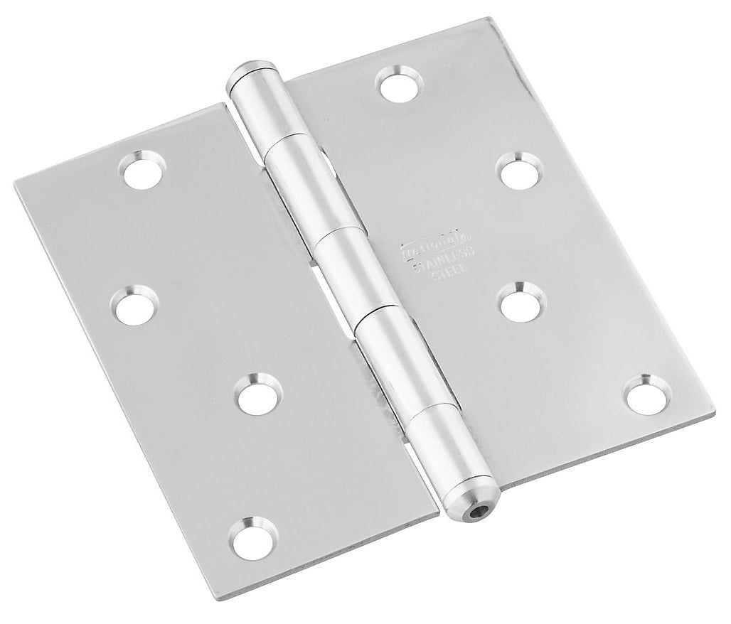 National Hardware N225-938 V514 Full Mortise Square Corner Door Hinge, 4" , Stainless Steel