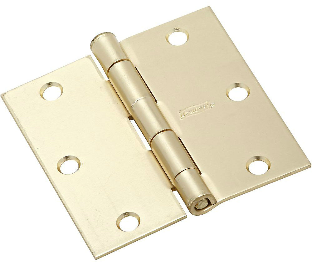 National Hardware N830-332 Full Mortise Square Corner Door Hinge, 3-1/2" L, Satin Brass