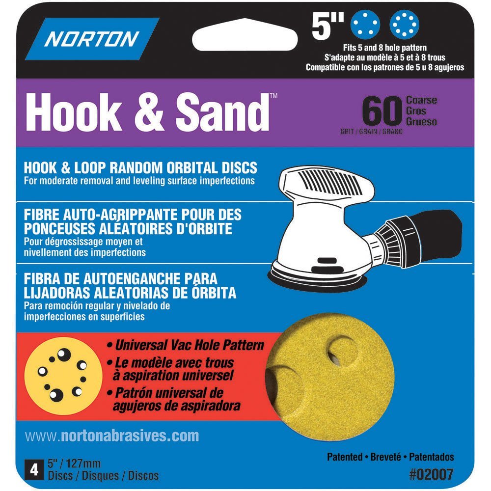 Norton 02007 Hook and Loop Sanding Disc, 5" Dia., 60 Grit