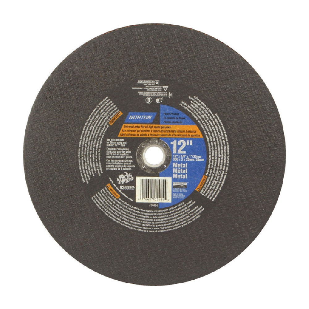 Norton 07660705494 High Speed Reinforced Cut Off Blade Metal, 12" Dia. x 1" Arbor