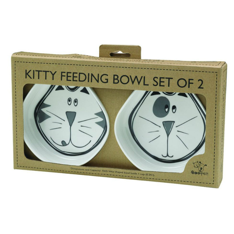 Ore Pet DD172 Comic Kitty Bowl Set, Black & Grey