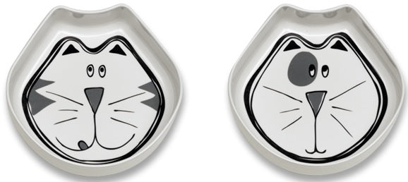 Ore Pet DD172 Comic Kitty Bowl Set, Black & Grey