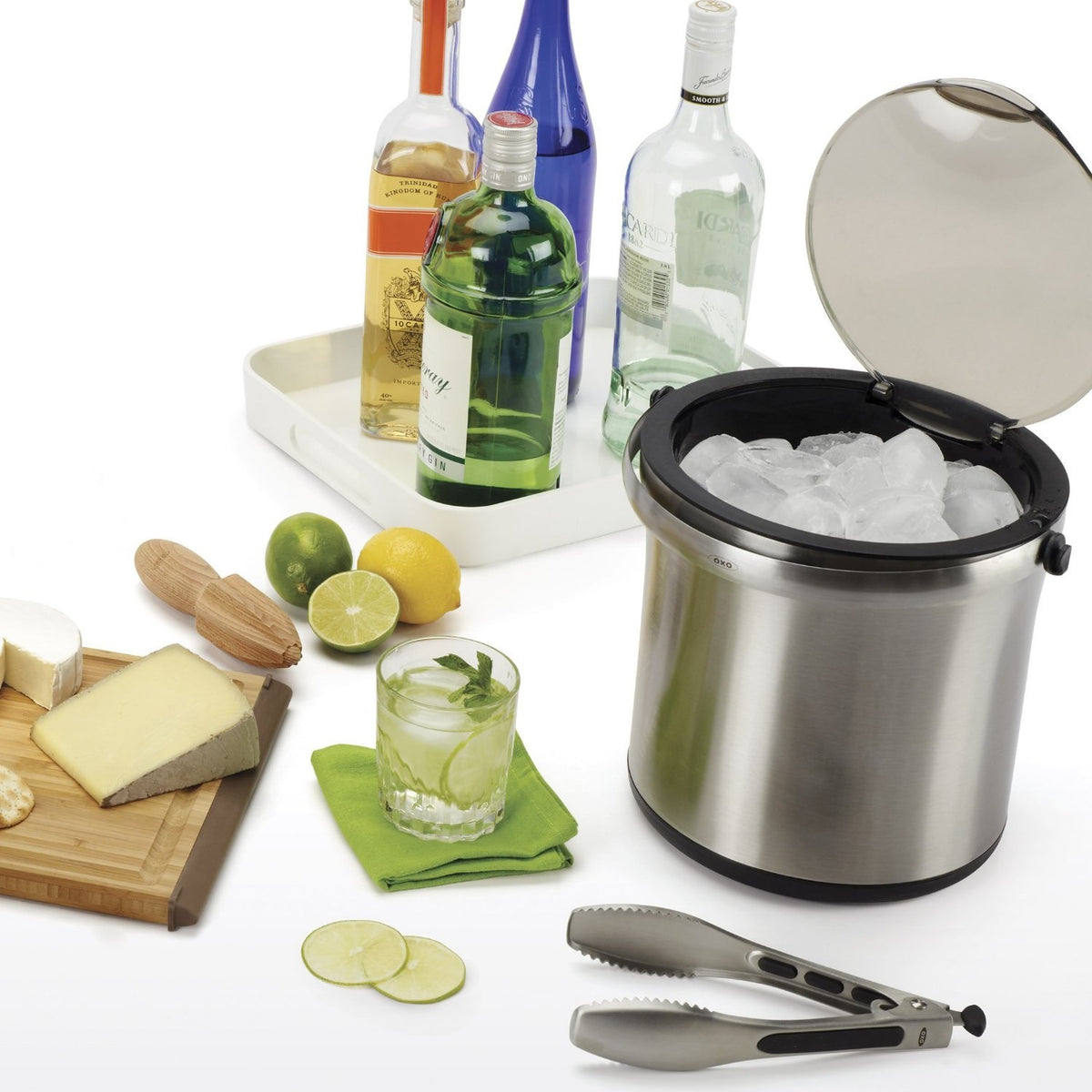 OXO SS Ice Bucket 4 Qt Hinged Lid & Handle, Grabber, Langner Cocktail  Shaker 