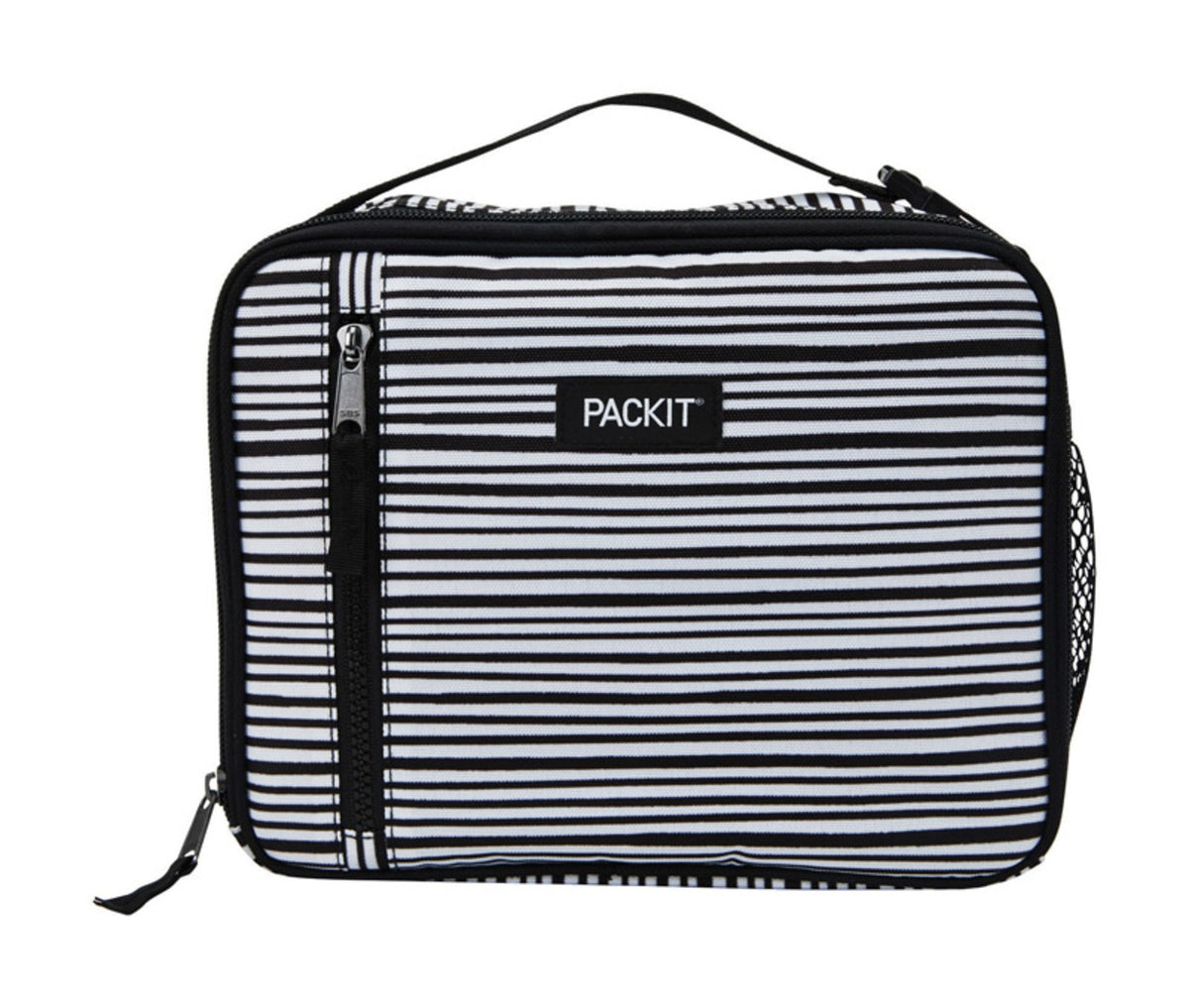 PackIt PKT-CB-WST Classic Lunch Box Cooler, Polyester, Black/White Striped