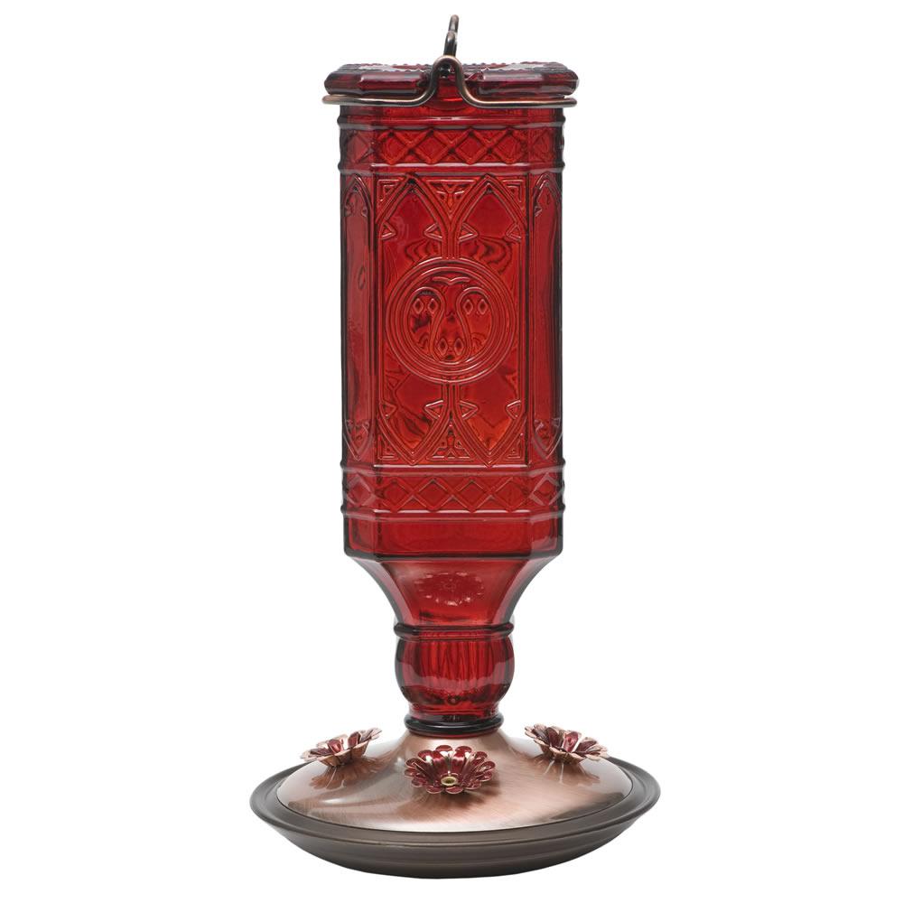 Perky-Pet 8116-2 Square Antique Bottle Glass Hummingbird Feeder, Antique Red